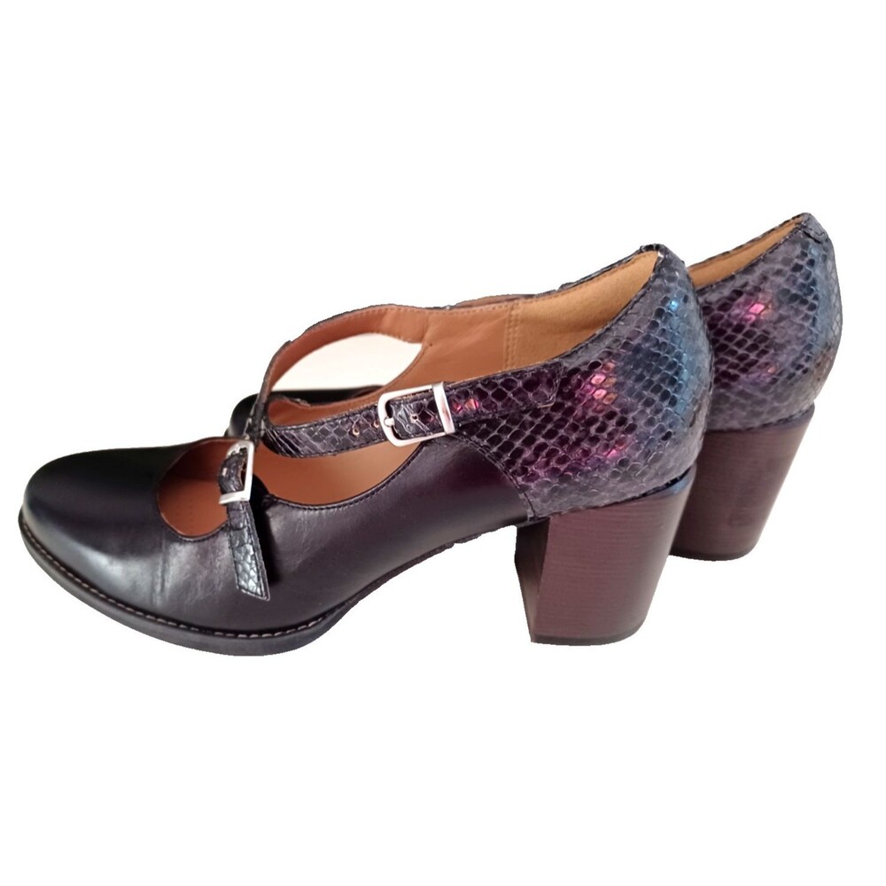 Clarks Artisan Tara Presley Womens Sz 8M Black Snake Skin Comfort  Double Strap